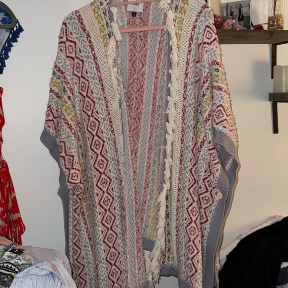 CAbi Red and Gray Knit Cardigan with Fringe - Picture 2 of 6